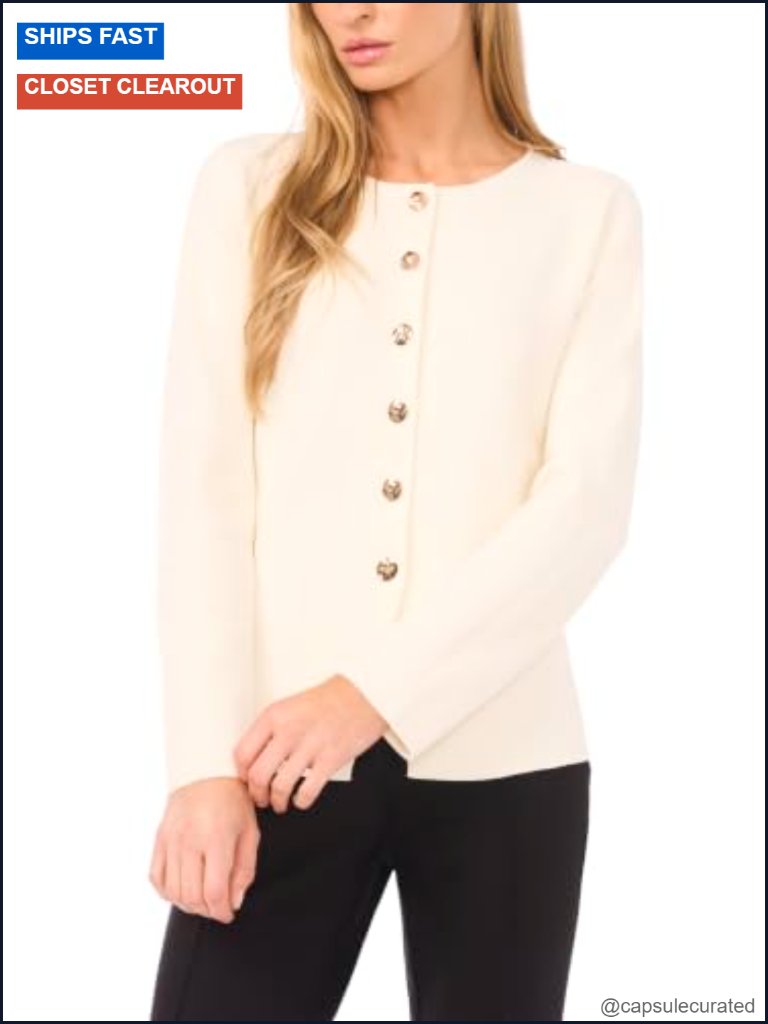Long Sleeve Crew Neck Button Down Shirt For Women